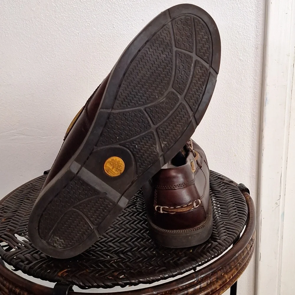 TIMBERLAND MEN'S AUTHENTIC HANDSEWN 3 EYE LUG SOLE BOAT SHOES BROWN SIZE 11.5